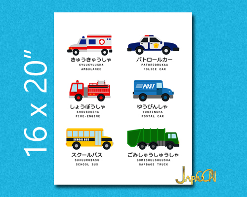 Japanese Vehicles Learning Poster for Kids