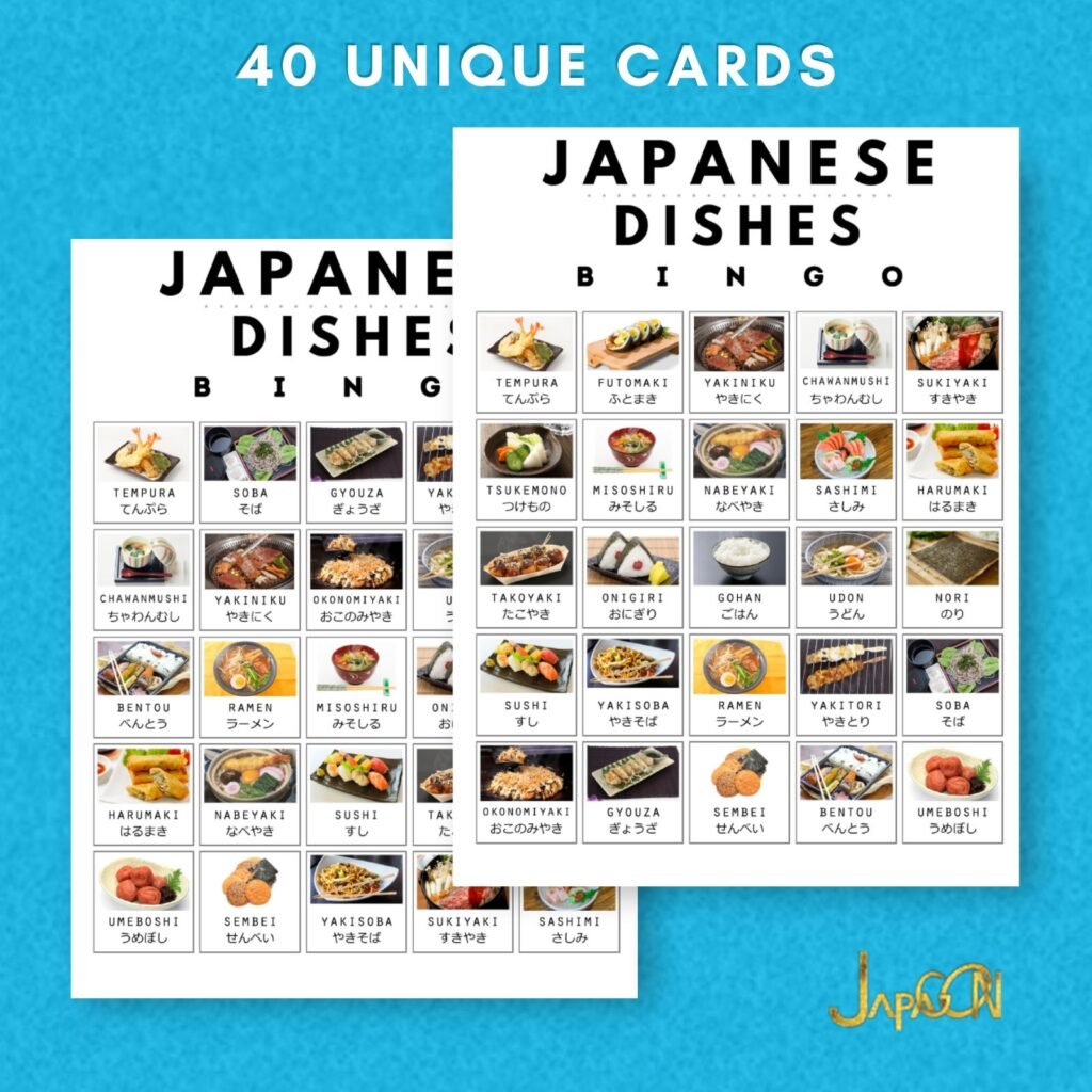 Japanese learning bingo cards - Japanese Dishes- JPG34