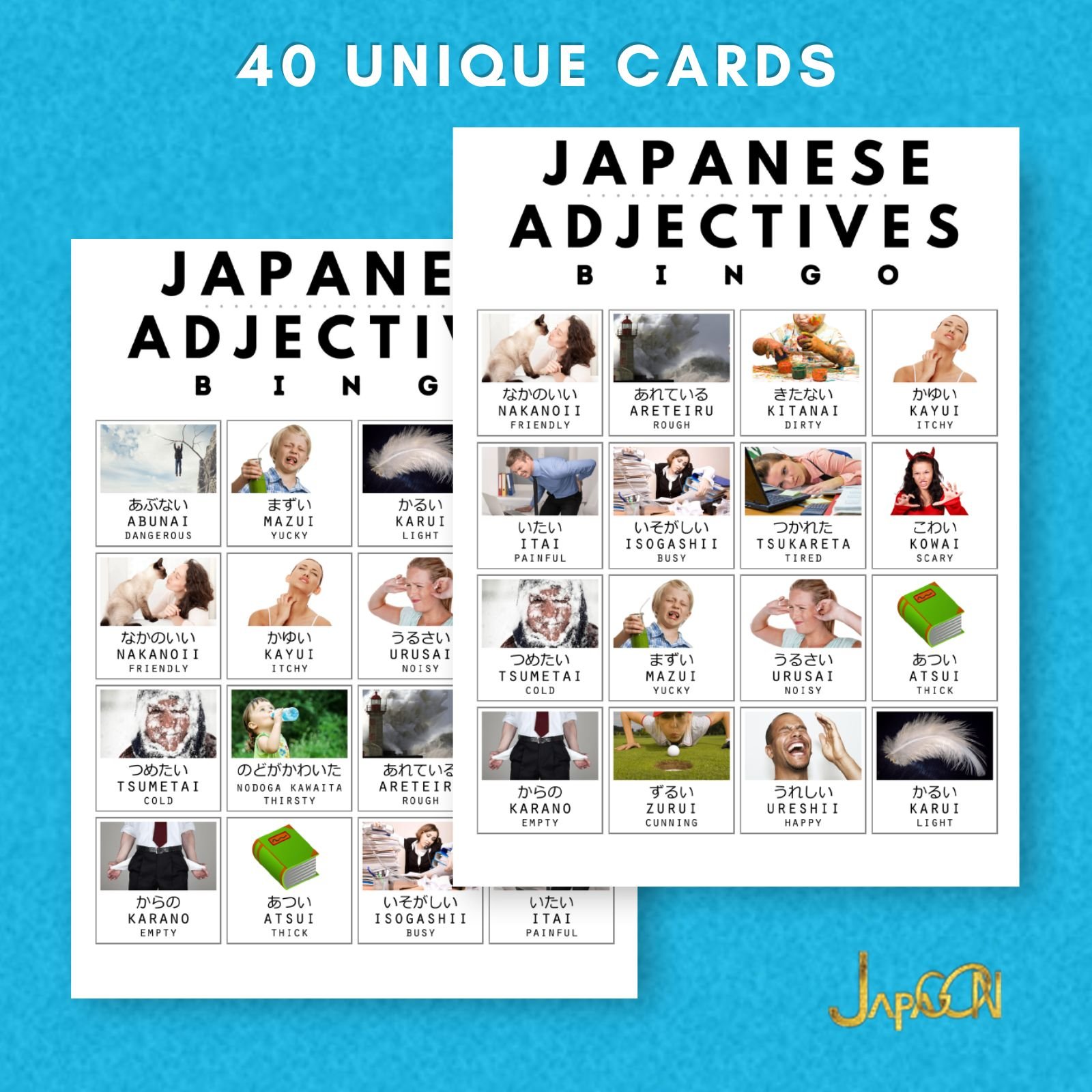 Japanese learning bingo cards - adjectives- JPG29