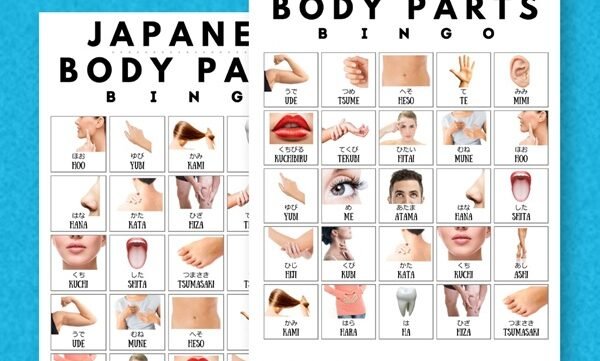 Japanese learning bingo cards - body parts