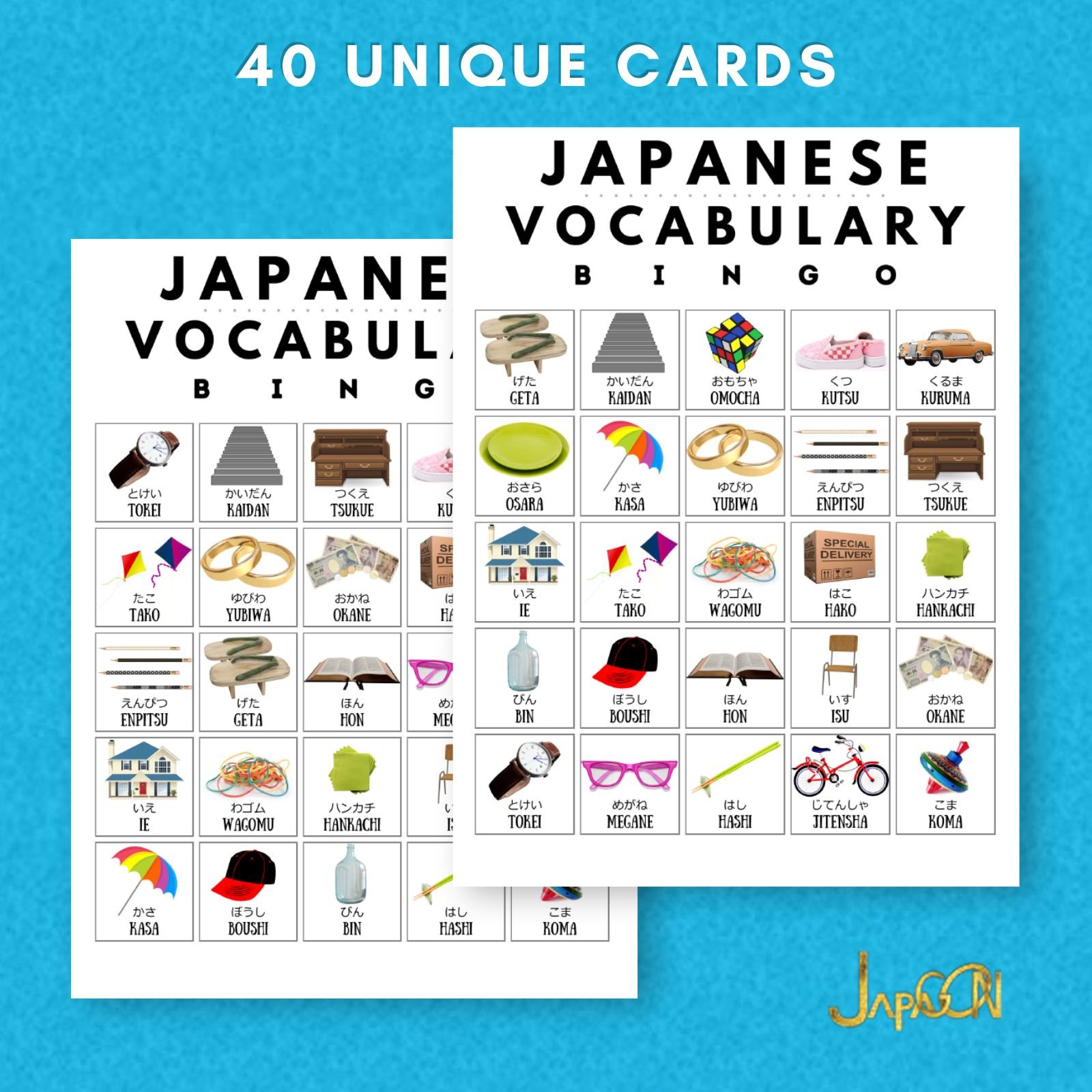 Japanese learning bingo cards - vocabulary- JPG13